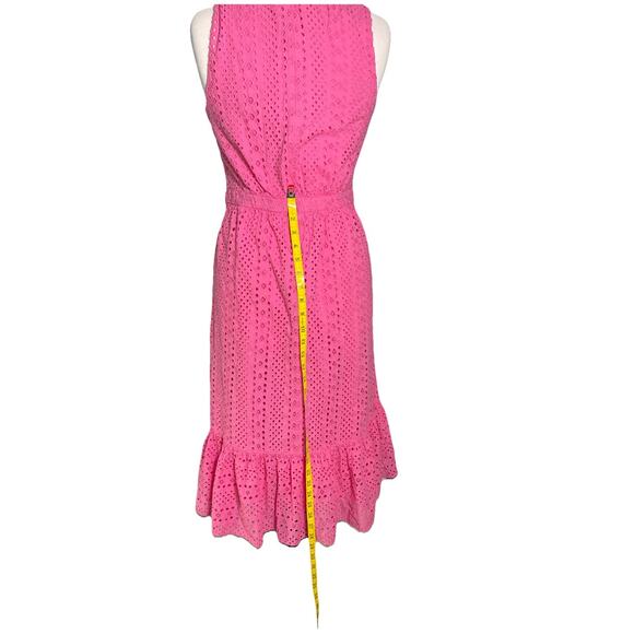 J.Crew hot pink eyelet cotton midi dress sleeveless tiered hem size 8 - Picture 6 of 8